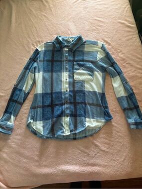 Blue White Plaid Button-Up Shirt